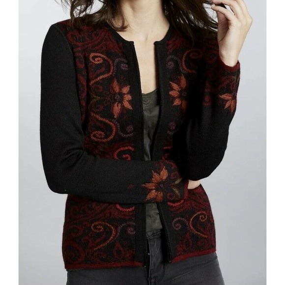 Women's INVISIBLE WORLD Sz. XL Arabesque Reversible Baby Alpaca Cardigan Sweater - Picture 8 of 12